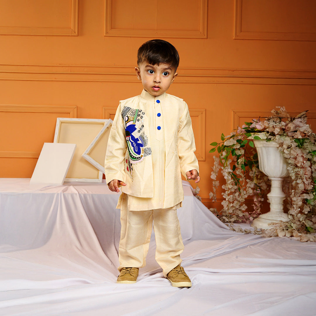 Kurta Embroidered Jacket Pant Set
