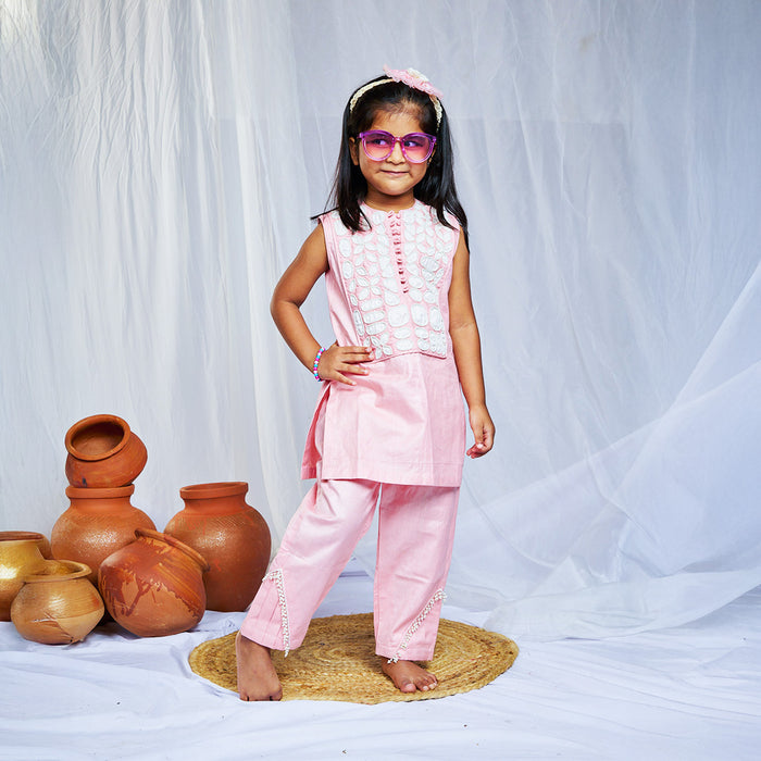 Pink Sleeveless Kurti with Pants