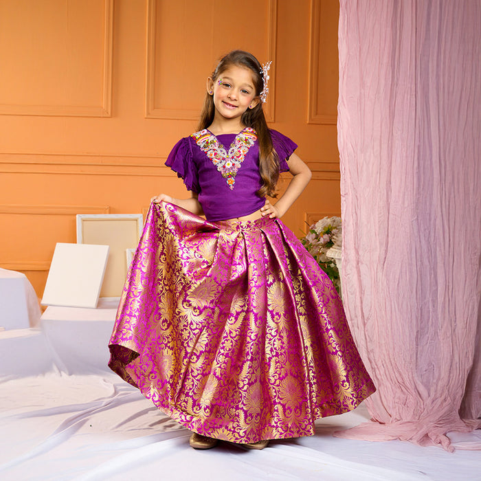Embroidered Top with Brocade Lehenga