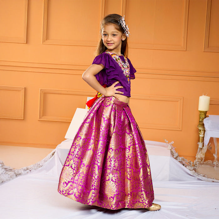 Embroidered Top with Brocade Lehenga