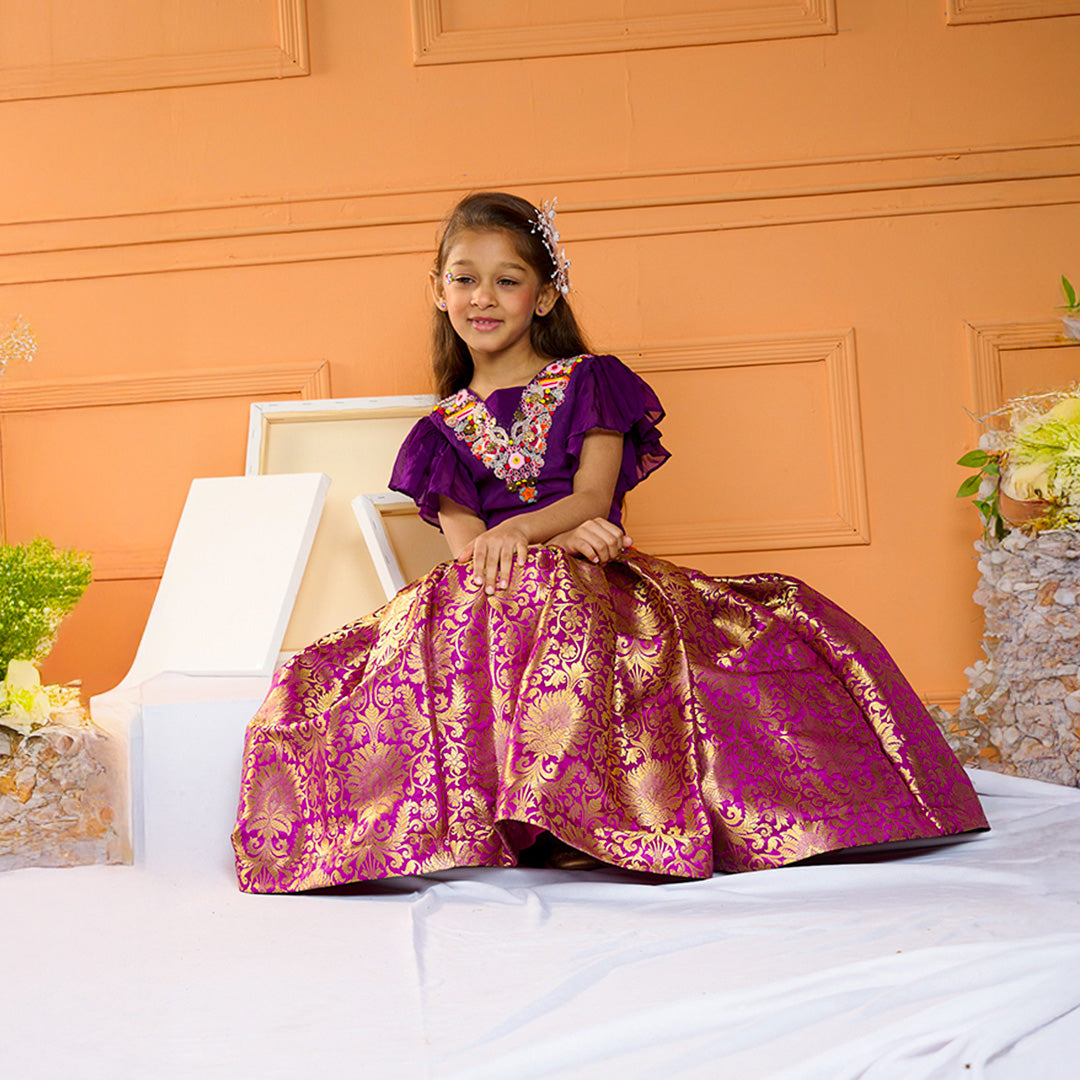 Embroidered Top with Brocade Lehenga