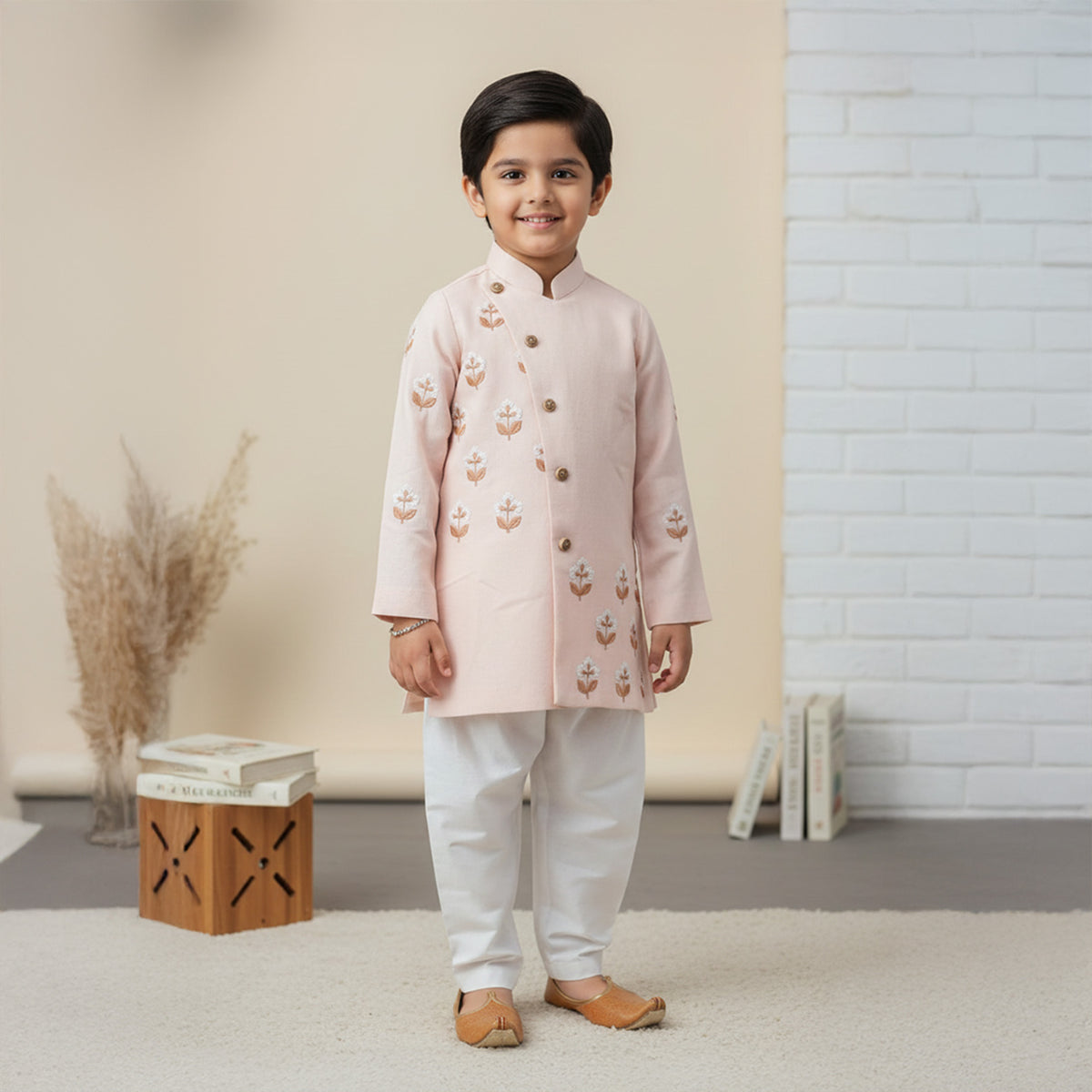 Embroidered Peach Sherwani and Pant