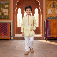 COW EMBROIDERED KURTA SET WITH ANCHORING ON BUTTON PLACKET AND COLLAR