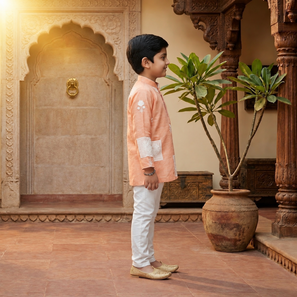Peach Patch Embroidered Kurta Sets