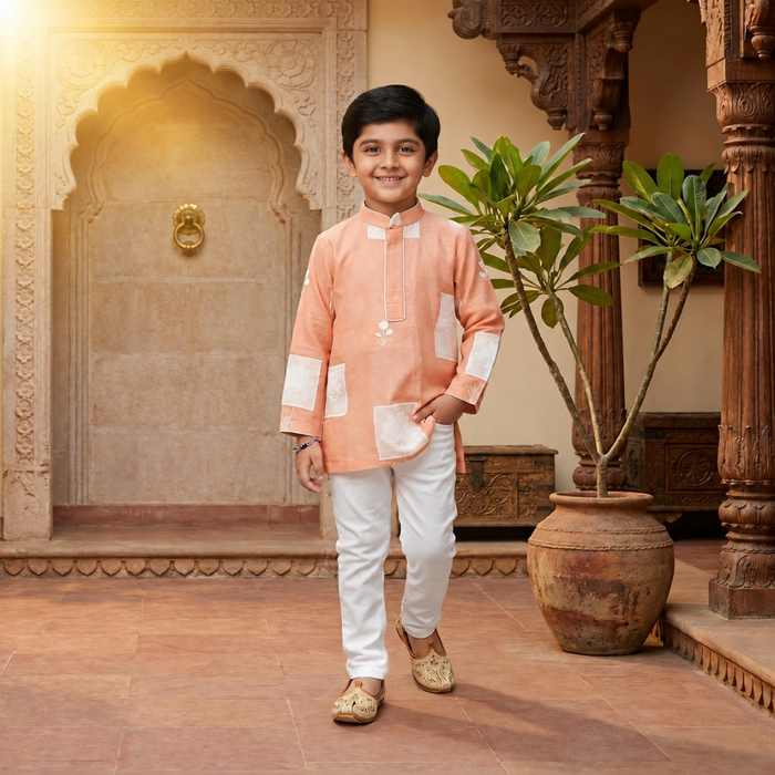 Peach Patch Embroidered Kurta Sets