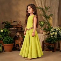 LIME GREEN FOIL WORK TOP AND PALAZZO WITH TASSEL DETAILING ON TOP