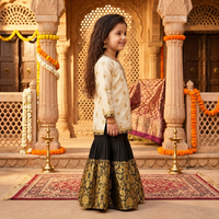 Cream & Black Embroidered Festive Sharara Set