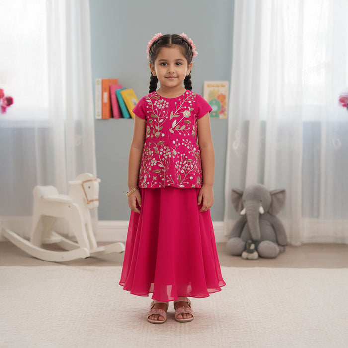 Pink Heavy Embroidered Kurti With Palazzo Set