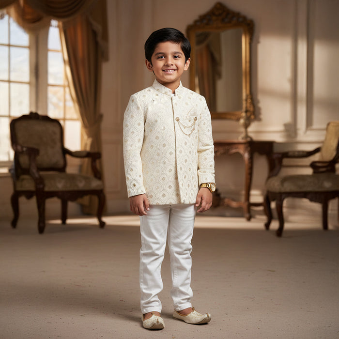 White Chicken Sherwani Set