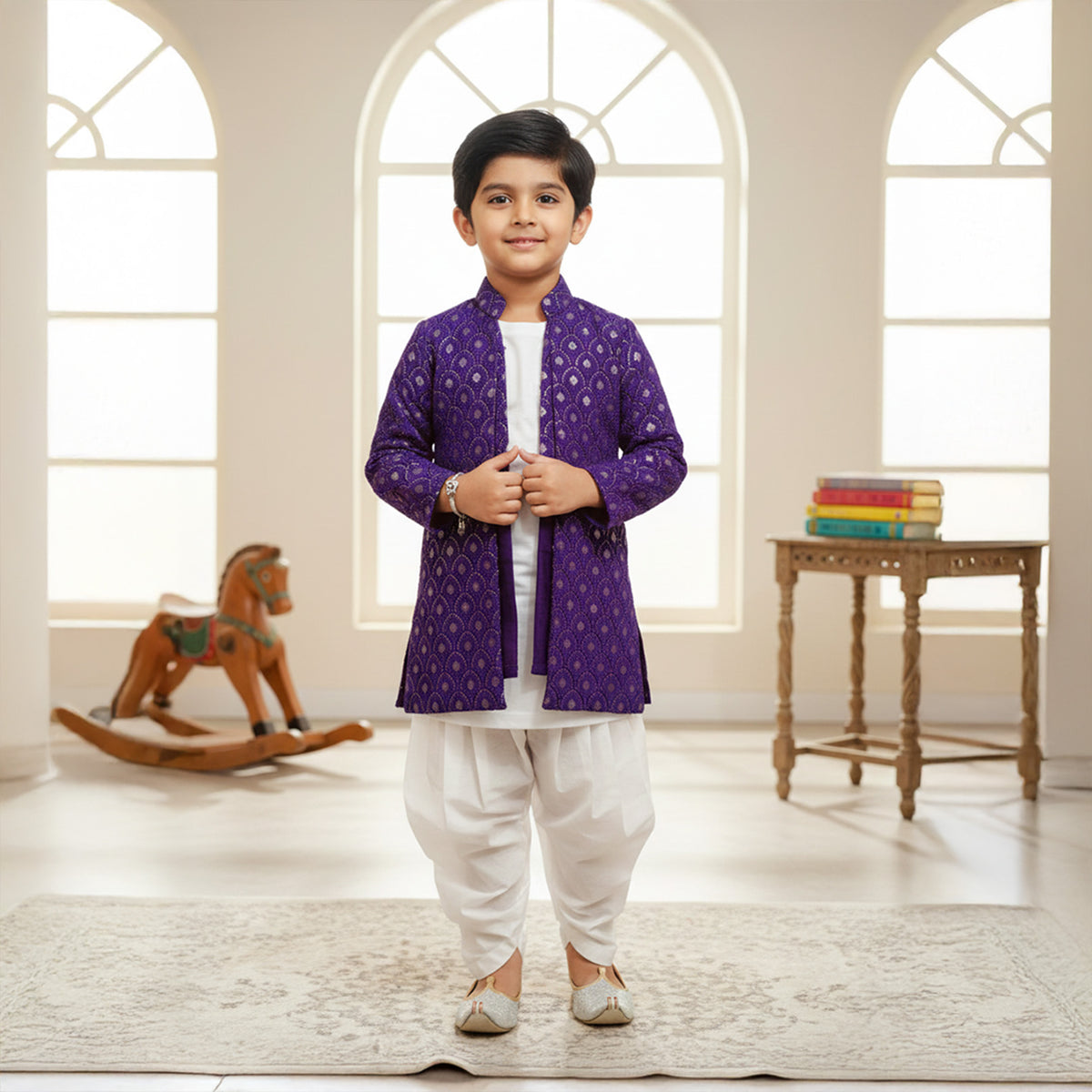 Purple Sherwani With Heavy Chicken Embroidery Set