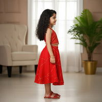 Red Sequin Embroidered Sleeveless Top Lehenga