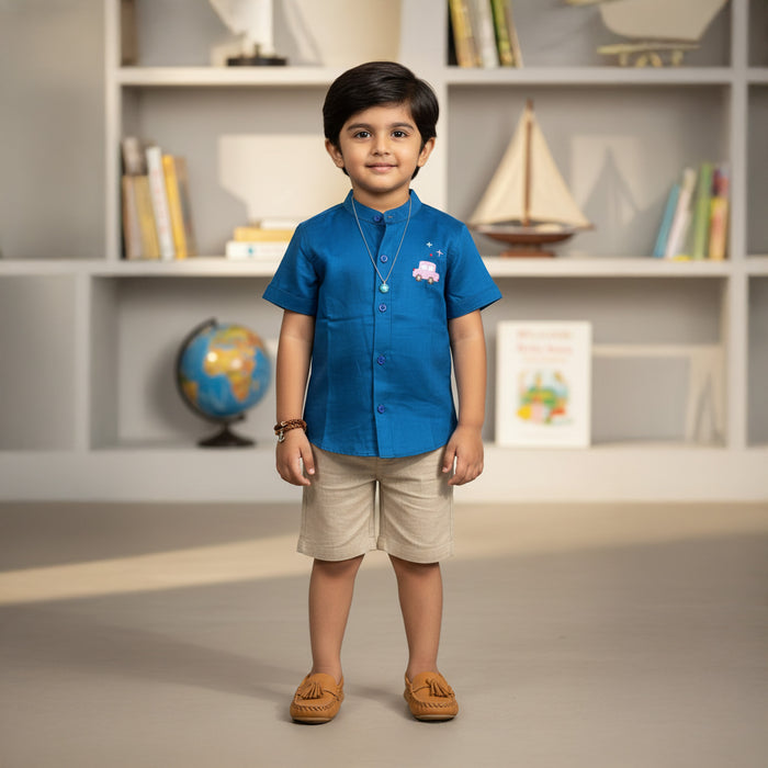 Blue Car Embroidery Shirt