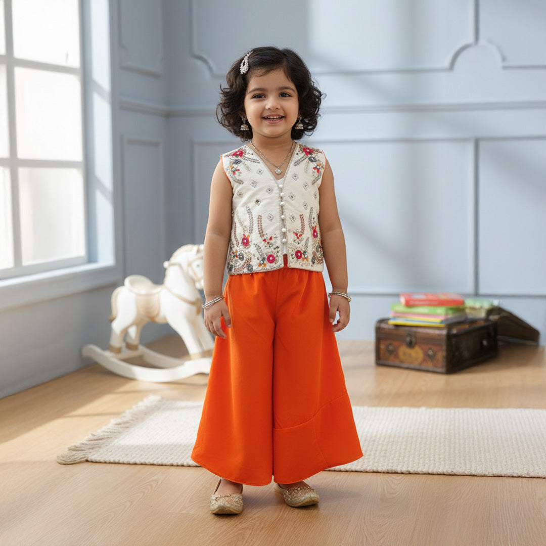 White Embroidered Top With Velvet Skirt