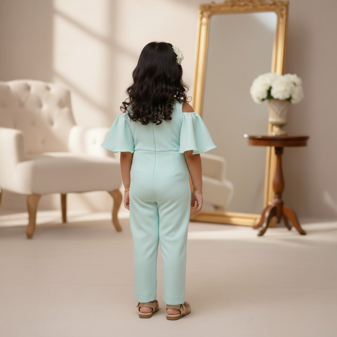 Mint Blue Colour Jumpsuit With Underwater Theme Embroidery