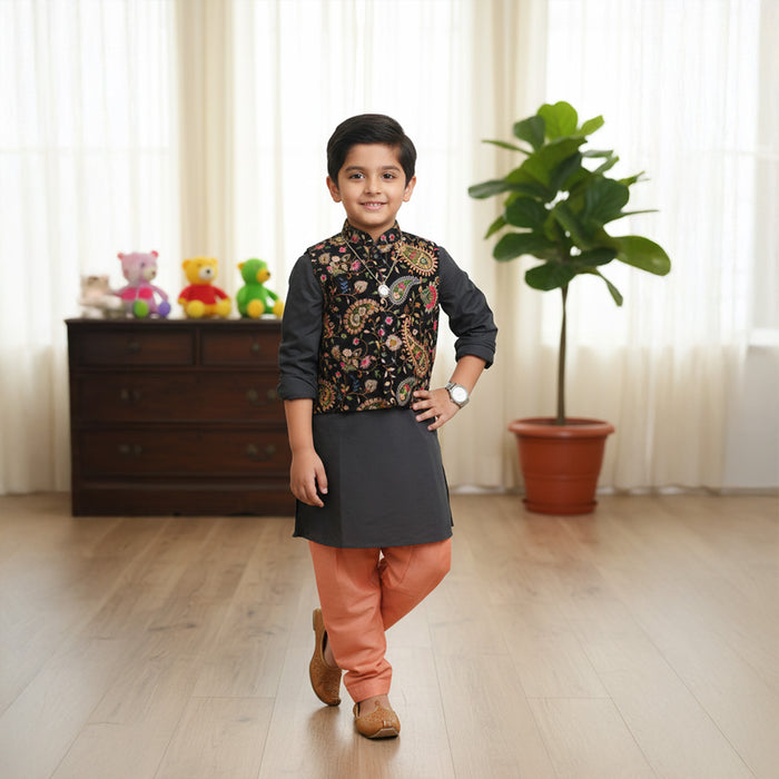 Black Kurta With Embroidered Jacket and Patiala Pants