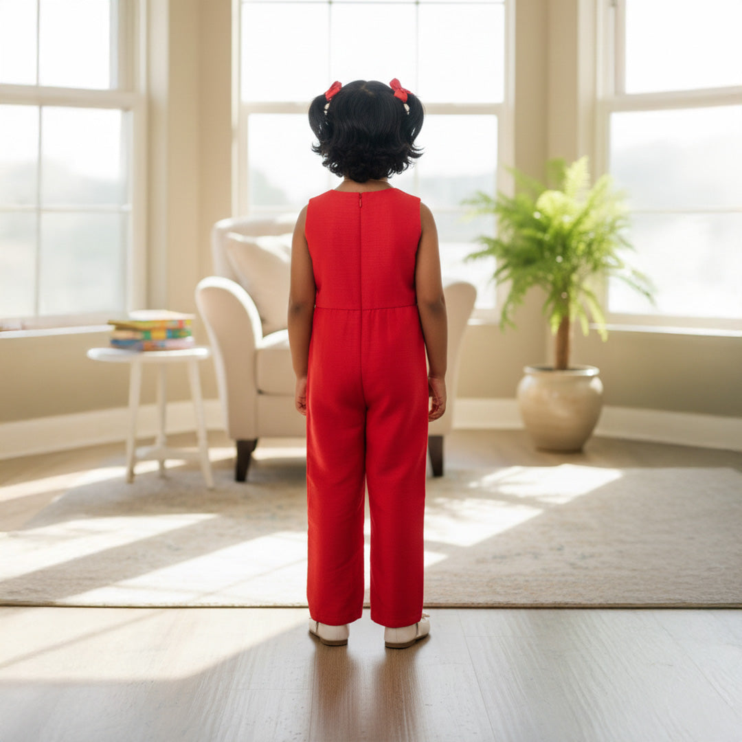 Pink Jumpsuit With Barbie Theme Embroidery