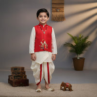 White Asymmetrical Kurta With Embroidered Jacket Set