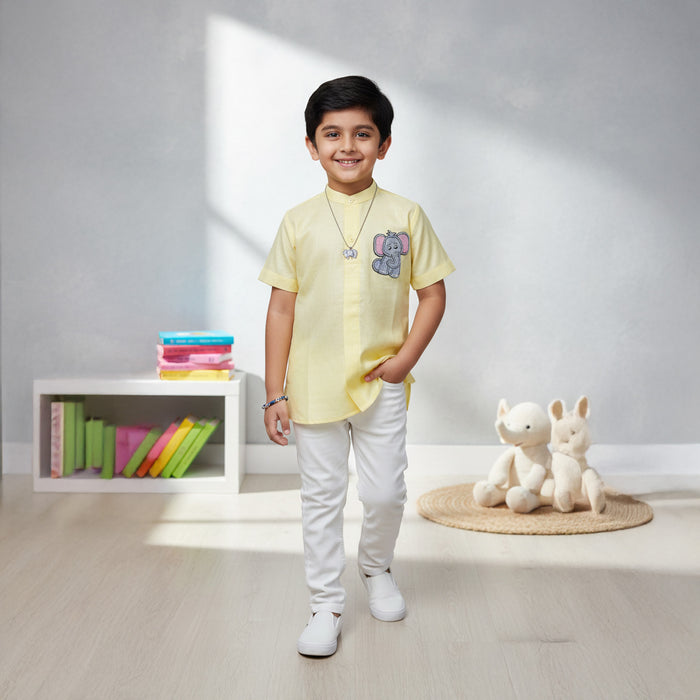 Yellow Shirt With Elephant Embroidery