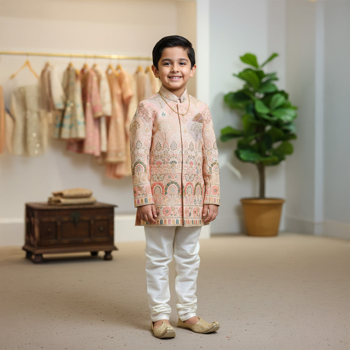 Baby Pink Heavy Embroidered Sherwani Set