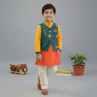 Green Embroidered Jacket With Shaded Kurta Pyjama Set