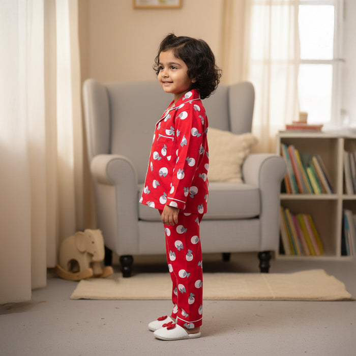 Red Christmas Print Night Suit
