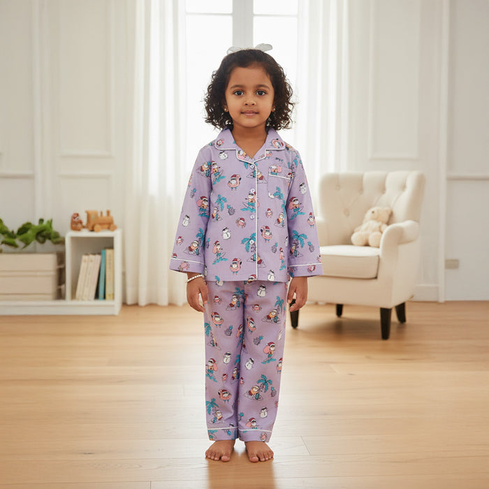 Purple Christmas Print Night Suit