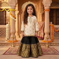 Cream & Black Embroidered Festive Sharara Set