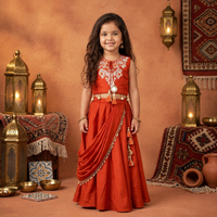Designer Drape Lehenga Choli with Attached Dupatta