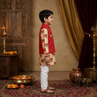 Yellow Elephant Print Kurta With Pocket Embroidered On Jacket