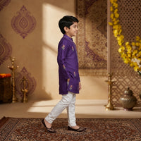 Purple Embroidered Kurta Set With Pearl Detailing On Button Patti
