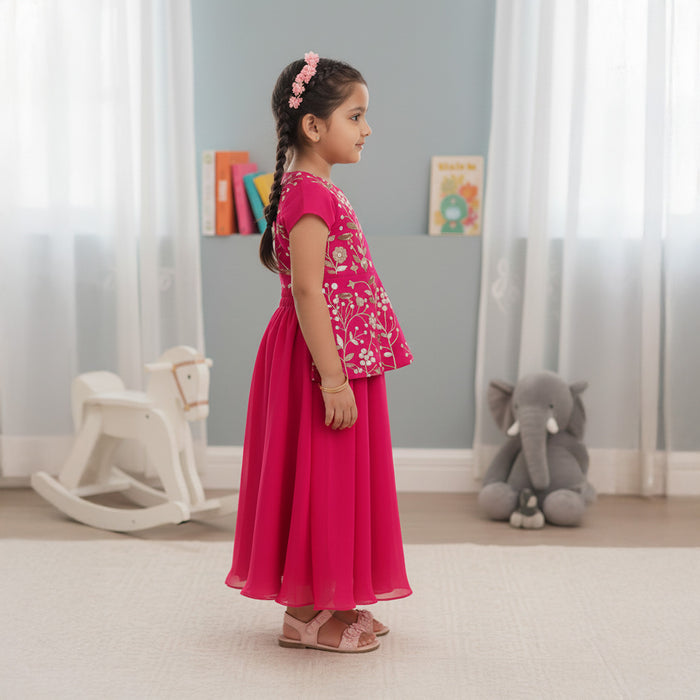 Pink Heavy Embroidered Kurti With Palazzo Set