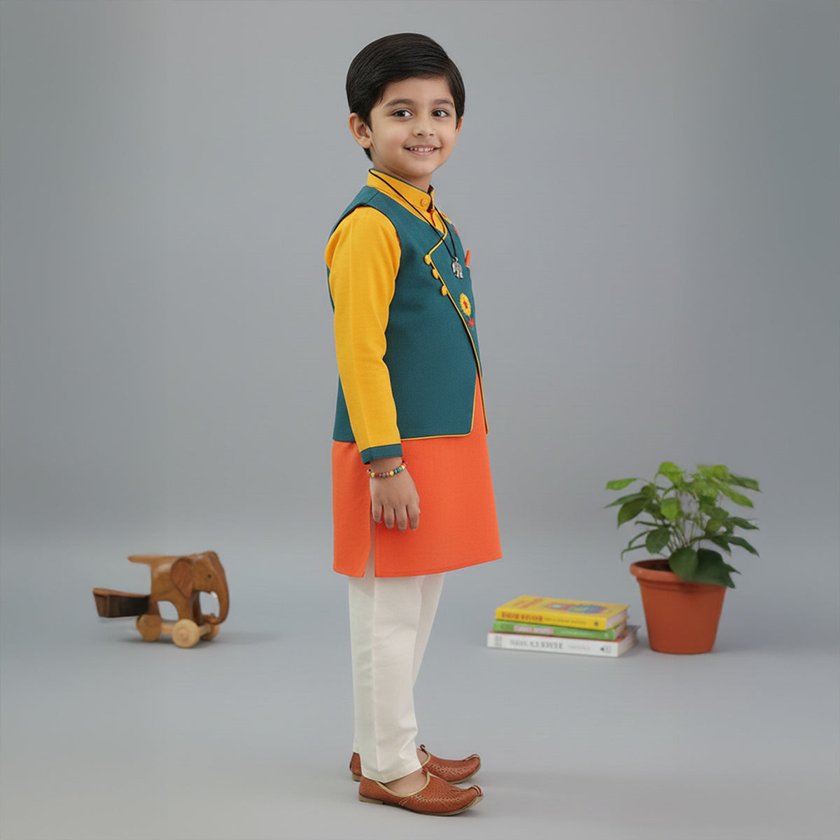 Green Embroidered Jacket With Shaded Kurta Pyjama Set