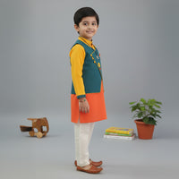 Green Embroidered Jacket With Shaded Kurta Pyjama Set