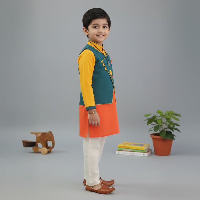 Green Embroidered Jacket With Shaded Kurta Pyjama Set
