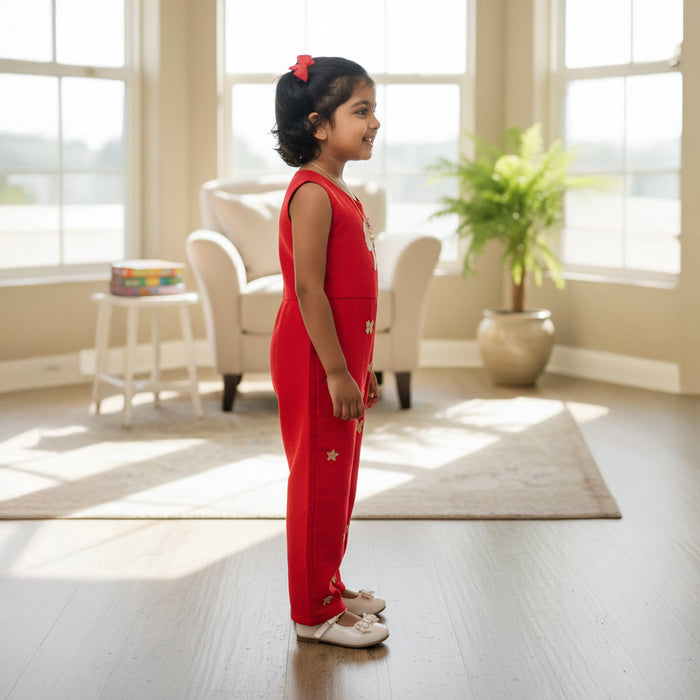 Pink Jumpsuit With Barbie Theme Embroidery