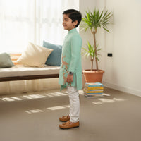 Light Green Sherwani Deer Embroidery Set