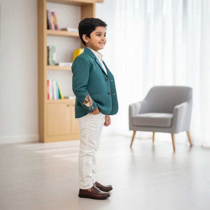 Sea Green Eagle Embroidered Blazer