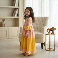 Peach Yellow Shaded Anarkali With Hand Embroidered Buti