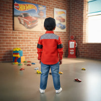Red and White Hot Wheel Themed Shirt
