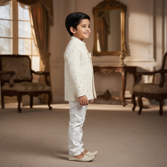 White Chicken Sherwani Set