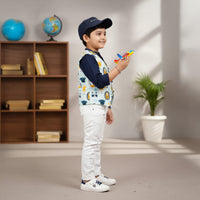 Blue Shirt With Animal Print Waistcoat Set
