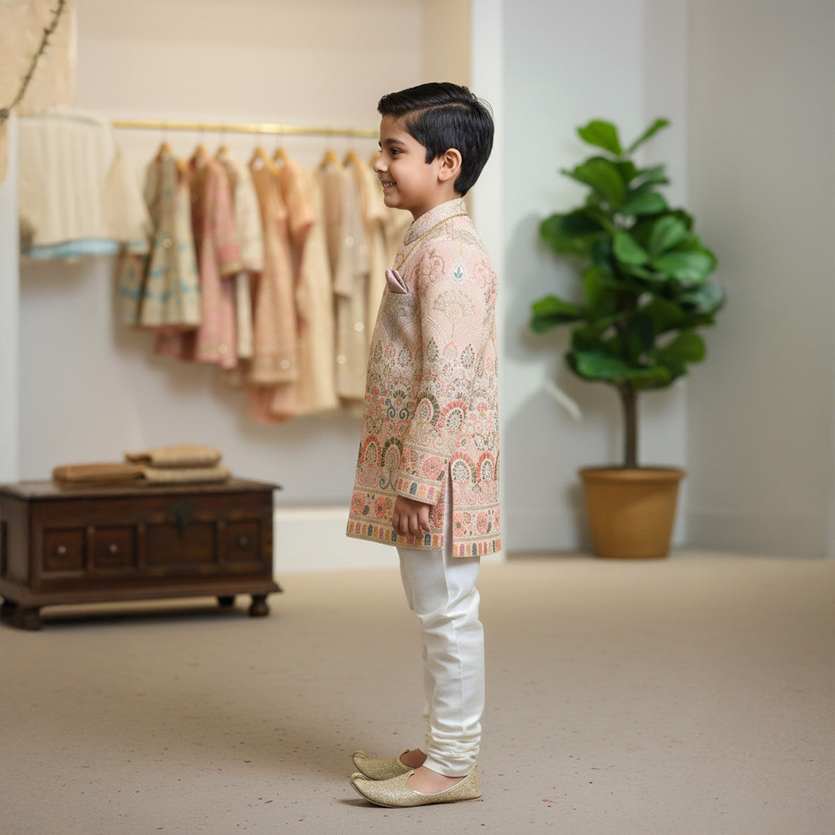 Baby Pink Heavy Embroidered Sherwani Set