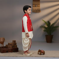 White Asymmetrical Kurta With Embroidered Jacket Set
