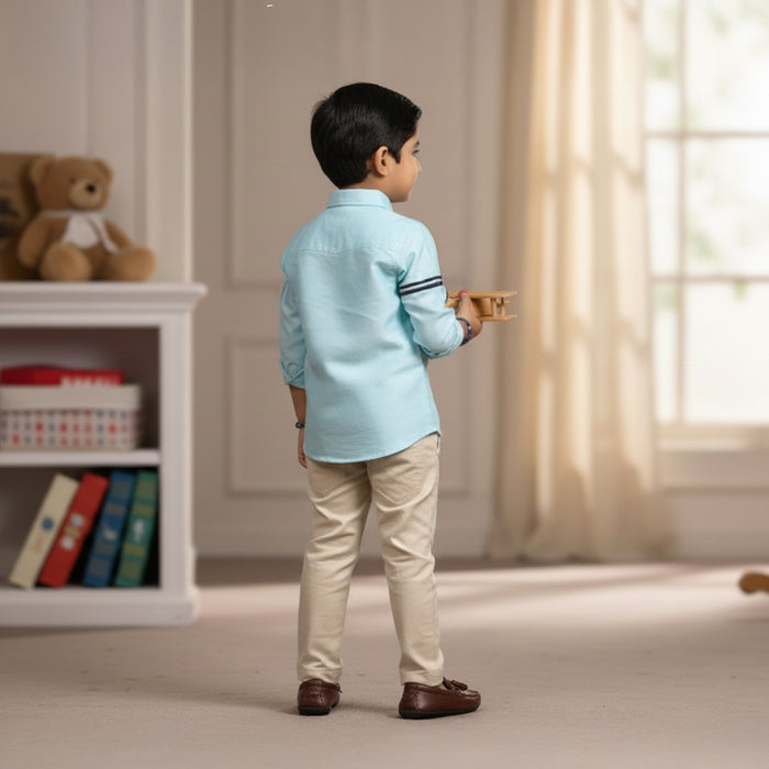 Blue Shirt With Helicopter Embroidery