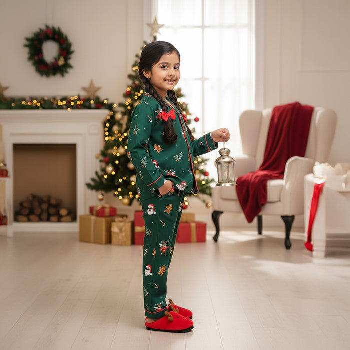 Green Santa Print Night Suit