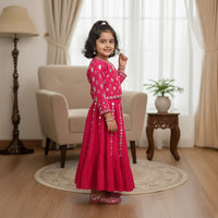 Hot Pink Mirror Embroidered Top With Lehenga Set