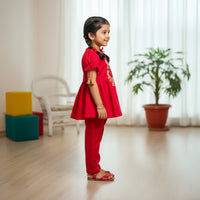 Pink Kurti With Puff Sleeves And Pants