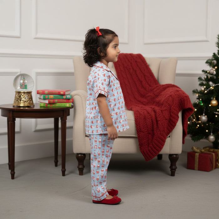 Sky Blue Santa Print Night Suit