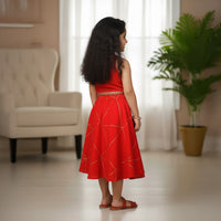 Red Sequin Embroidered Sleeveless Top Lehenga