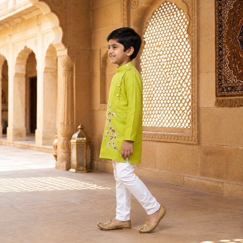 GREEN EMBROIDERED STYLISH KURTA SET